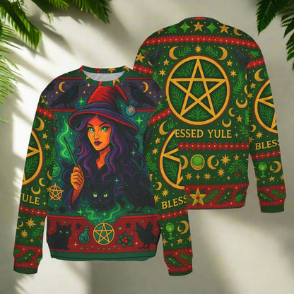 Witch Christmas Sweater Blessed Yule Pagan Sweatshirt-MoonChildWorld