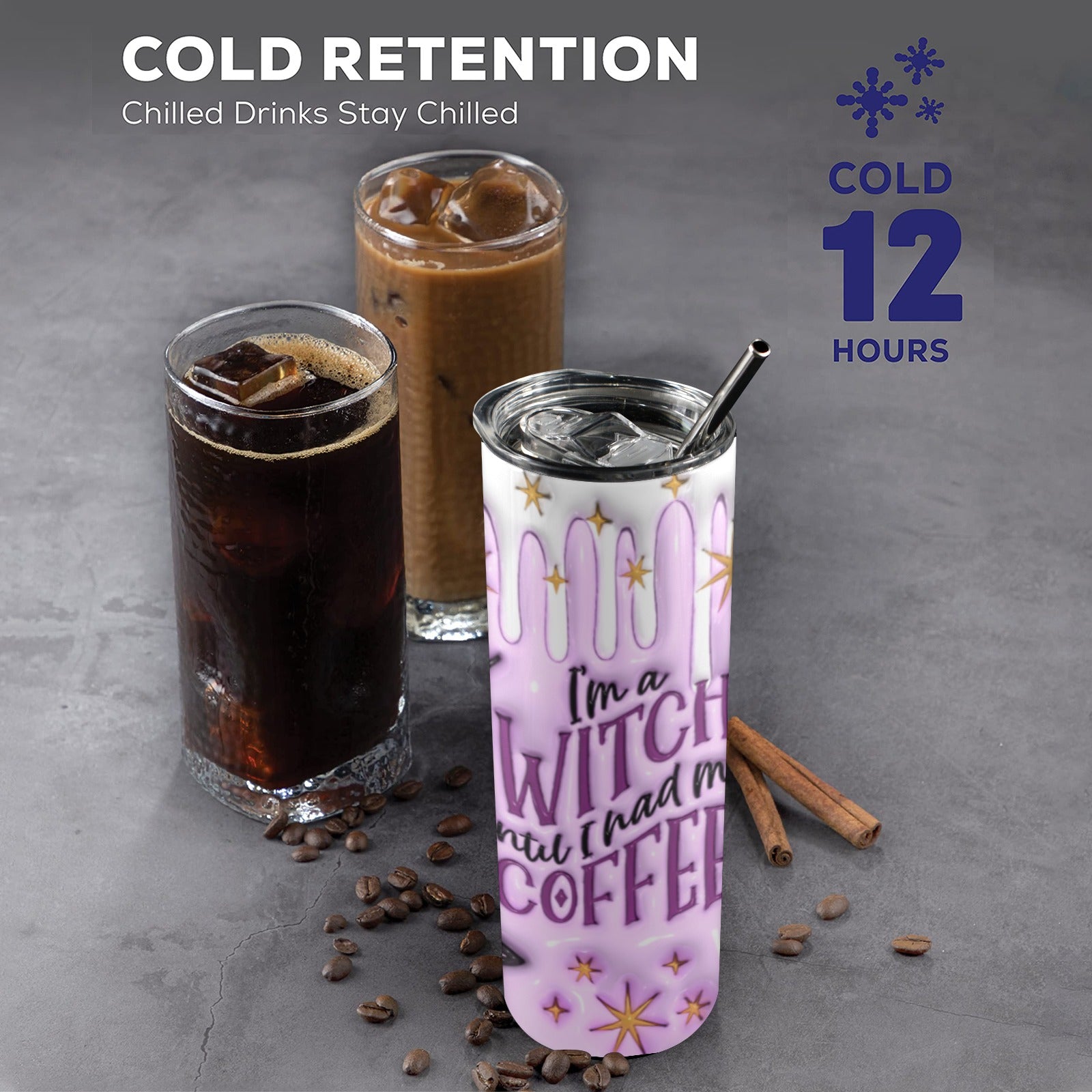 Witch Coffee Skinny Tumbler with Lid and Straw-MoonChildWorld