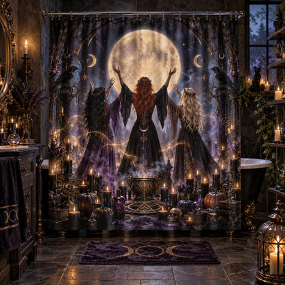 Witch Coven Shower Curtain - Samhain Full Moon Ritual Decor
