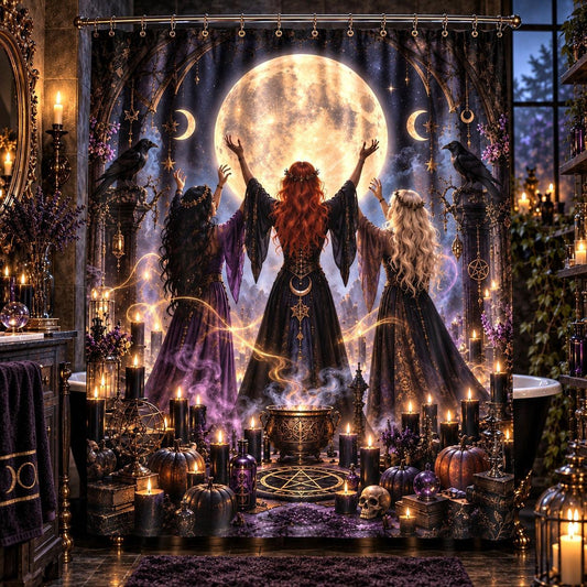Witch Coven Shower Curtain - Samhain Full Moon Ritual Decor