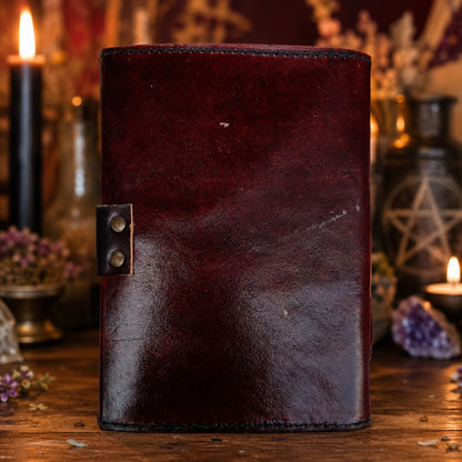 Witch Eye Hocus Pocus Leather Journal – Vintage Handmade Book of Shadows – leather journal, open blank pages view