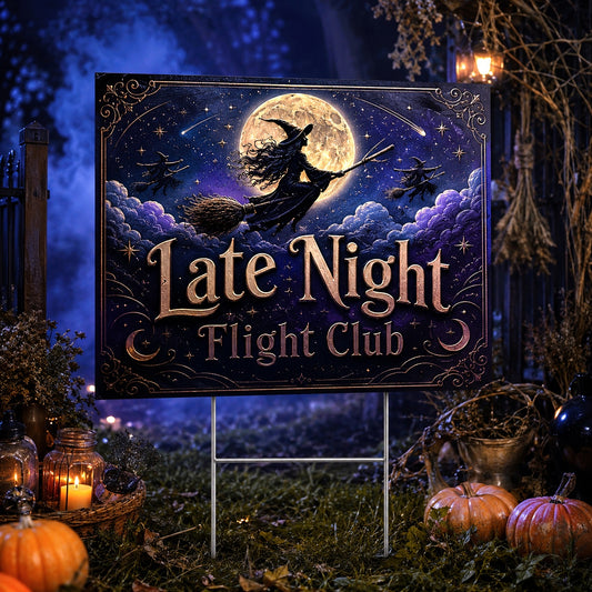 Witch Flight Club Halloween Yard Sign - front view