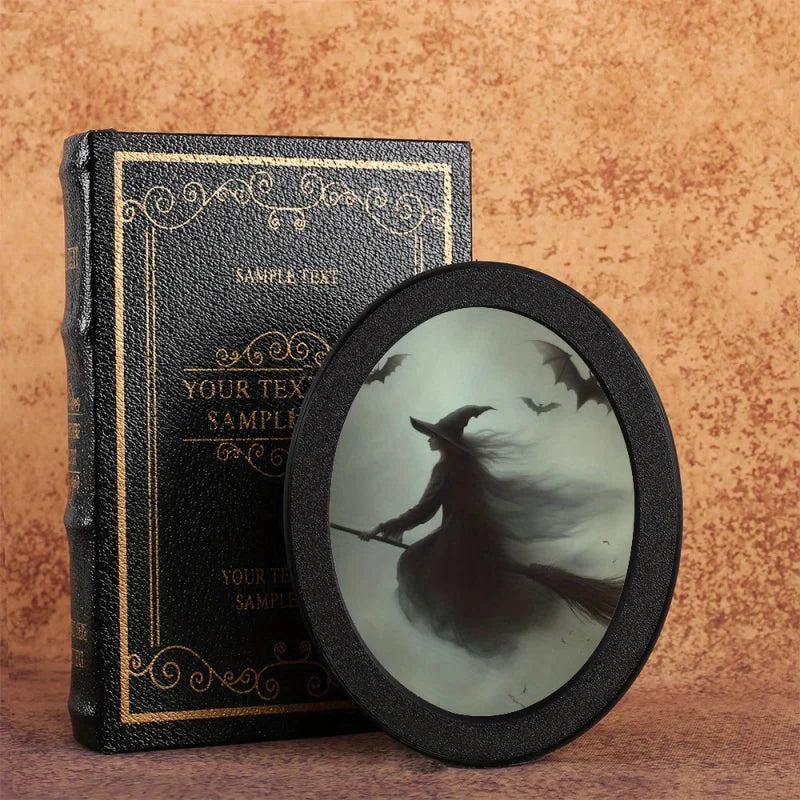 Witch Flying on a Broom Wooden Oval Frame - Gothic Oval Wall Art - Halloween Wall Decoration-MoonChildWorld