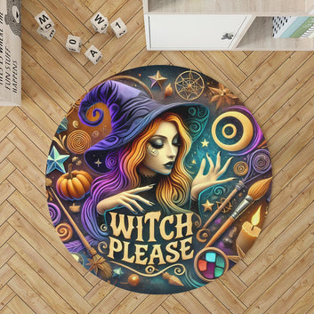 Witch Gothic Round Rug Halloween Witch Carpet for Spooky Home Decor-MoonChildWorld