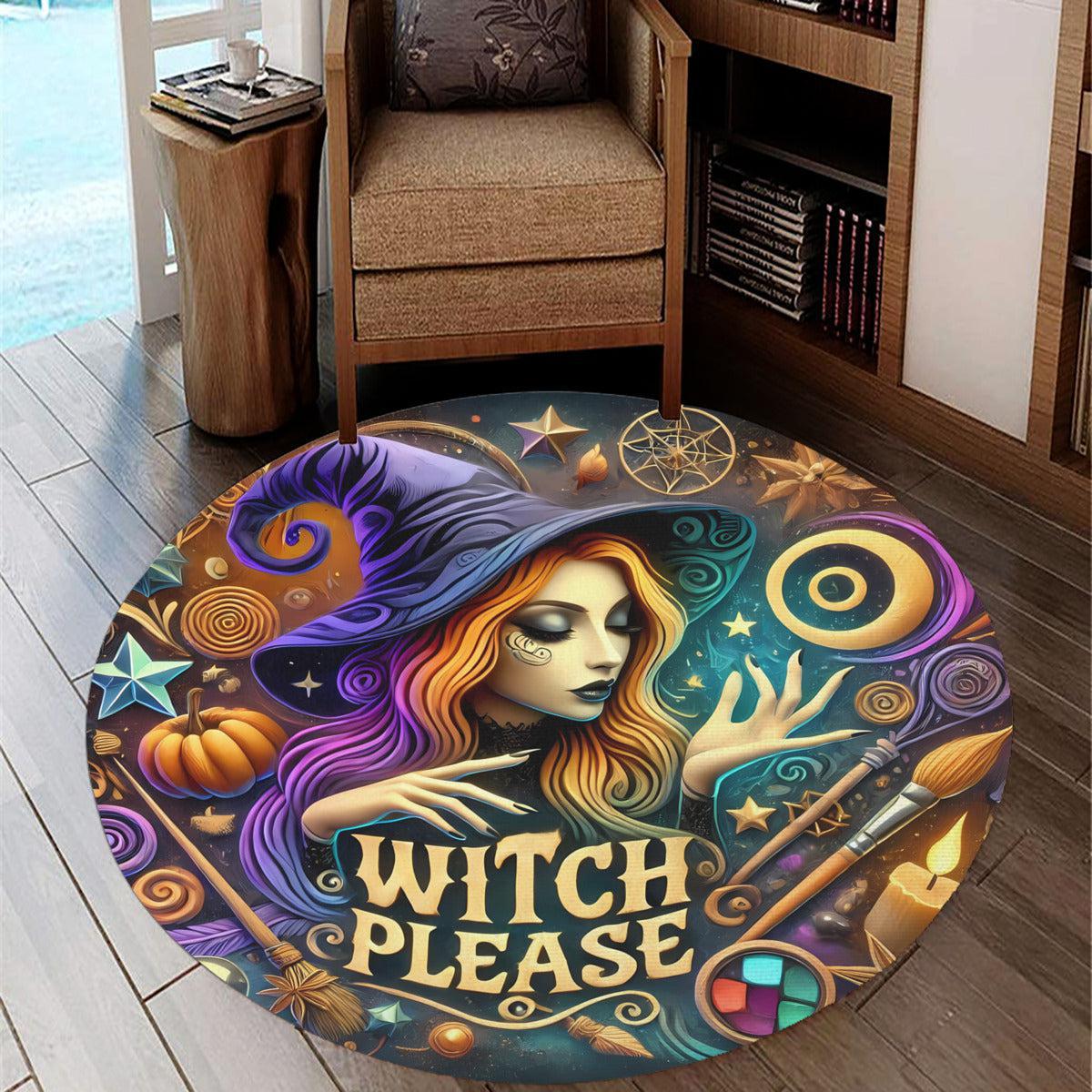 Witch Gothic Round Rug Halloween Witch Carpet for Spooky Home Decor-MoonChildWorld