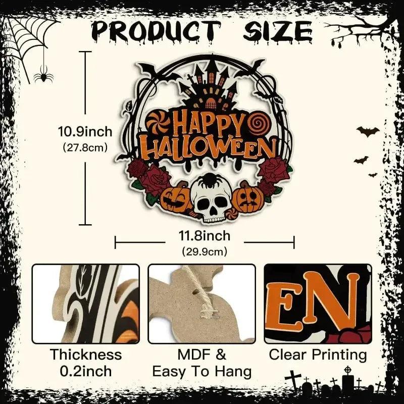 Witch Halloween Door Sign - Gothic Wood Welcome Hanger with Pumpkin & Horror Patterns for Spooky Decor-MoonChildWorld