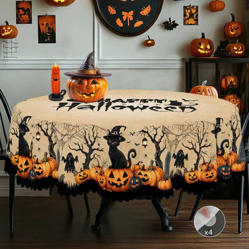 Witch Halloween Tablecloth - Pumpkin Black Cat Ghost Gothic Table cloth-MoonChildWorld