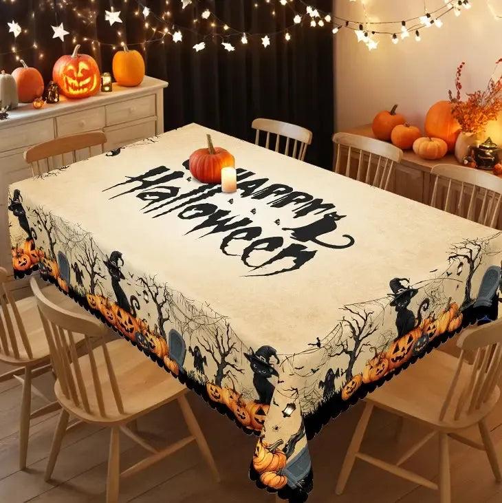 Witch Halloween Tablecloth - Pumpkin Black Cat Ghost Gothic Table cloth-MoonChildWorld