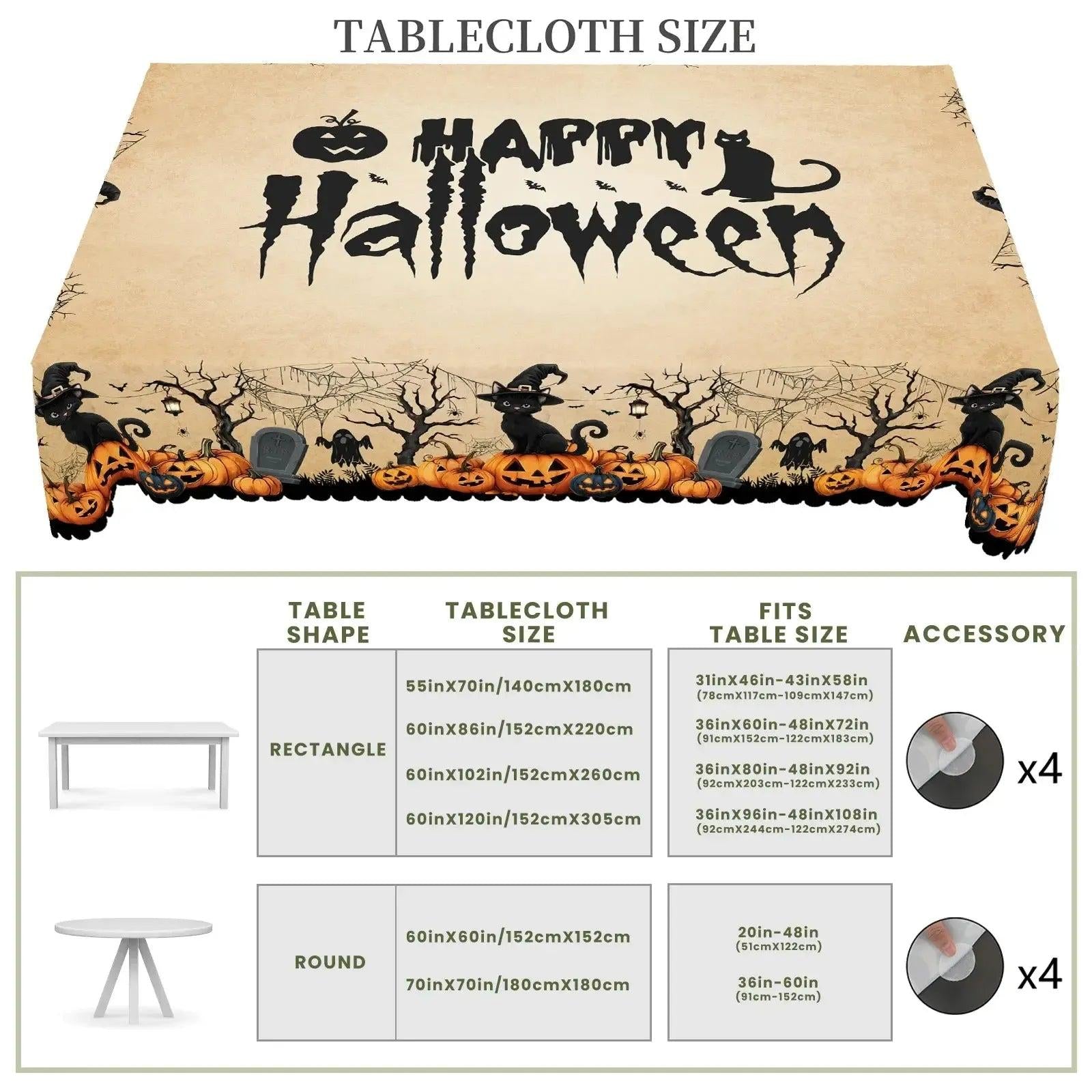 Witch Halloween Tablecloth - Pumpkin Black Cat Ghost Gothic Table cloth-MoonChildWorld
