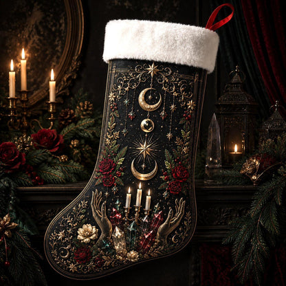 Witch Hands Candles Christmas Stocking Occult Ritual Yule Decor, styled shot 2