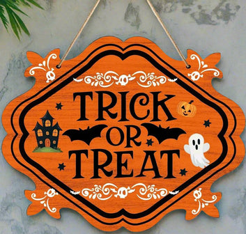 Witch Hanging Sign Gothic Halloween Home Decor - Spooky Halloween Wooden Wreath Sign-MoonChildWorld