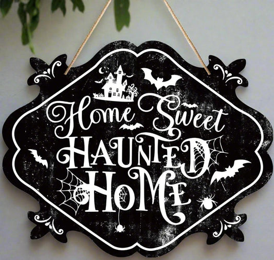 Witch Hanging Sign Gothic Halloween Home Decor - Spooky Halloween Wooden Wreath Sign-MoonChildWorld