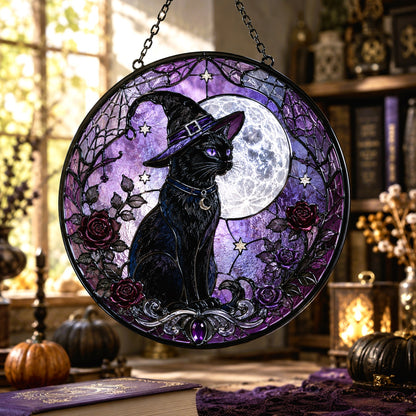 Witch Hat Black Cat Glass Suncatcher - window display