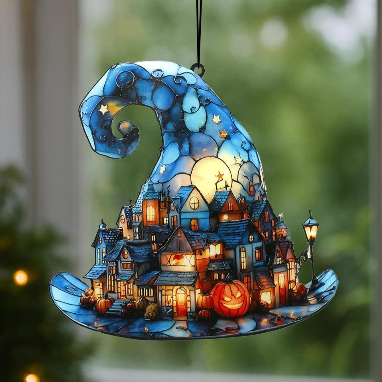 Witch Hat Halloween Acrylic Suncatcher- Witch Wall Decor Gothic Window Ornament-MoonChildWorld