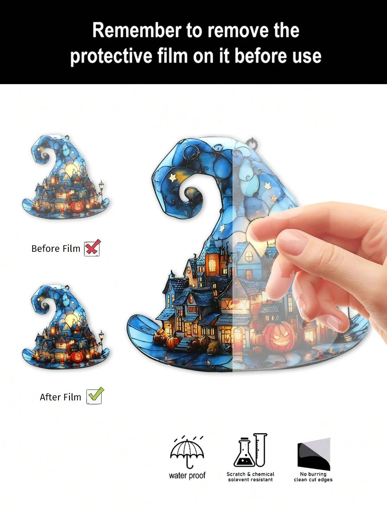 Witch Hat Halloween Acrylic Suncatcher- Witch Wall Decor Gothic Window Ornament-MoonChildWorld