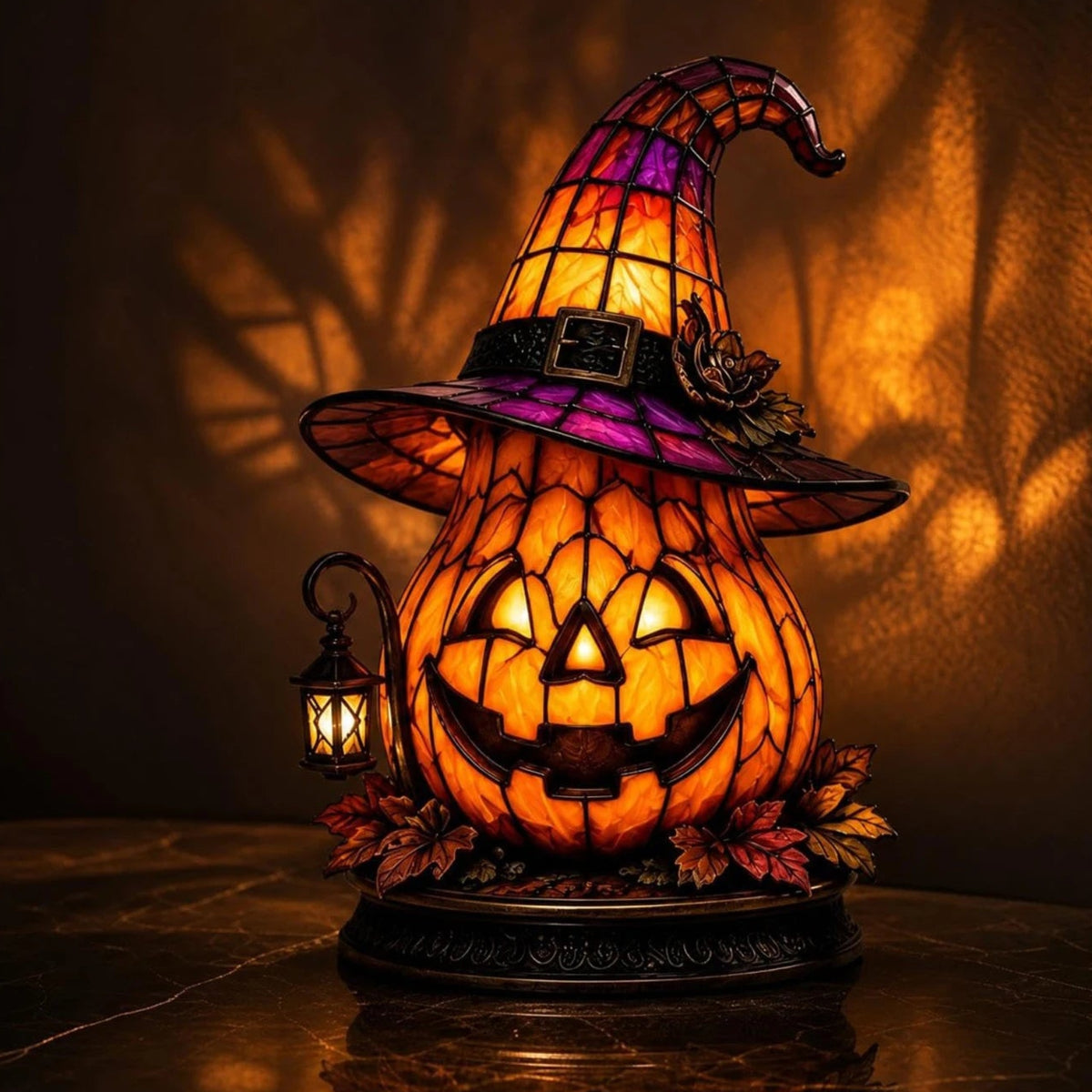 Size reference for the witch hat pumpkin LED table lamp