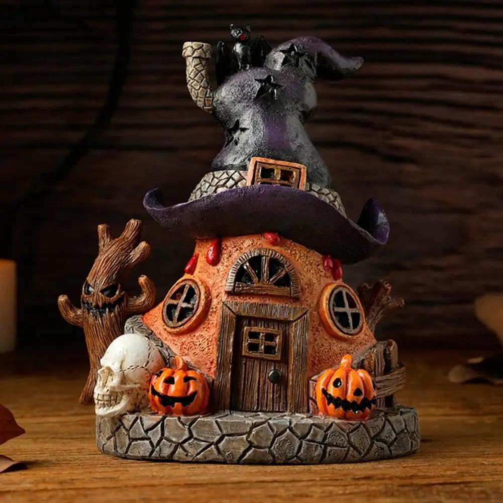 Witch House Statue with LED Light- Magical House Resin Figurine Desktop-Halloween House Sculpture Home Decoration-MoonChildWorld