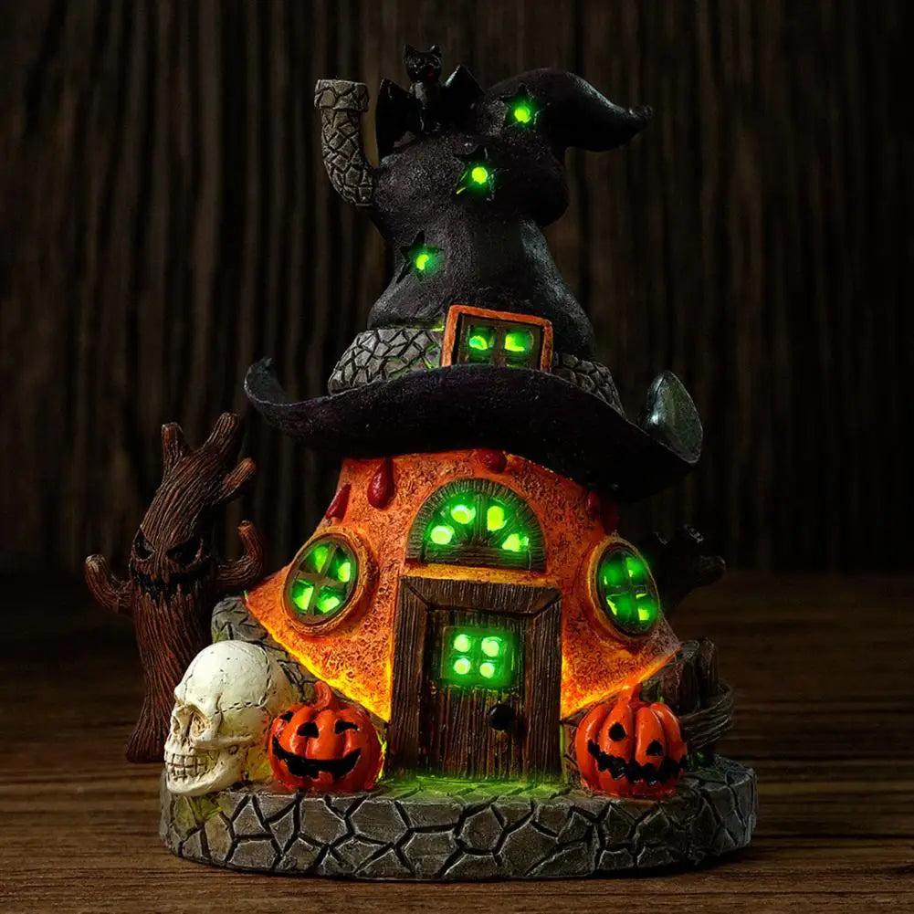 Witch House Statue with LED Light- Magical House Resin Figurine Desktop-Halloween House Sculpture Home Decoration-MoonChildWorld