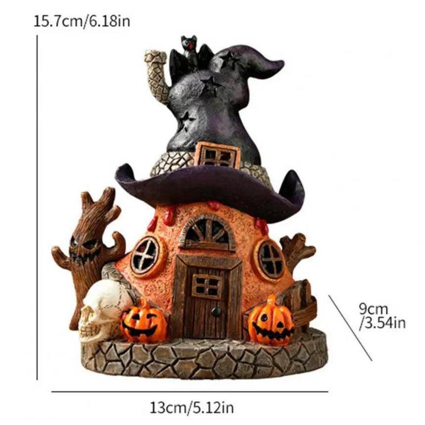 Witch House Statue with LED Light- Magical House Resin Figurine Desktop-Halloween House Sculpture Home Decoration-MoonChildWorld