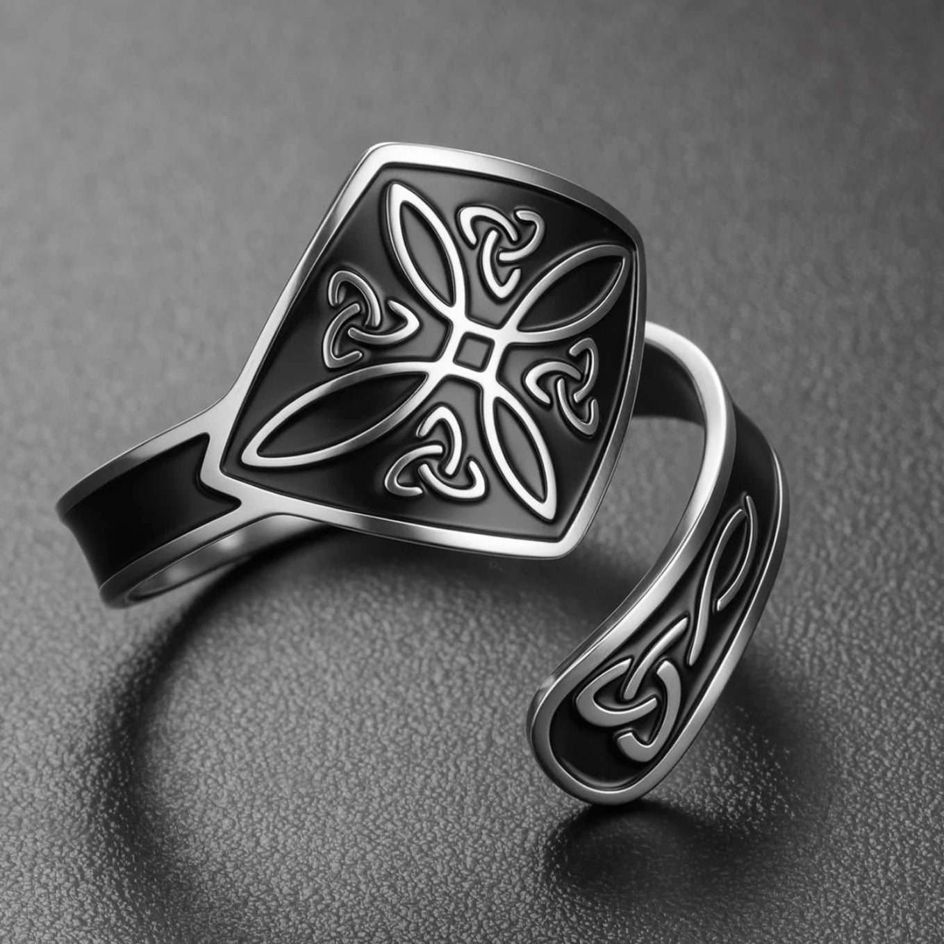 Witch Knot Celtic Protection Ring – Black Enamel Wiccan Amulet-MoonChildWorld
