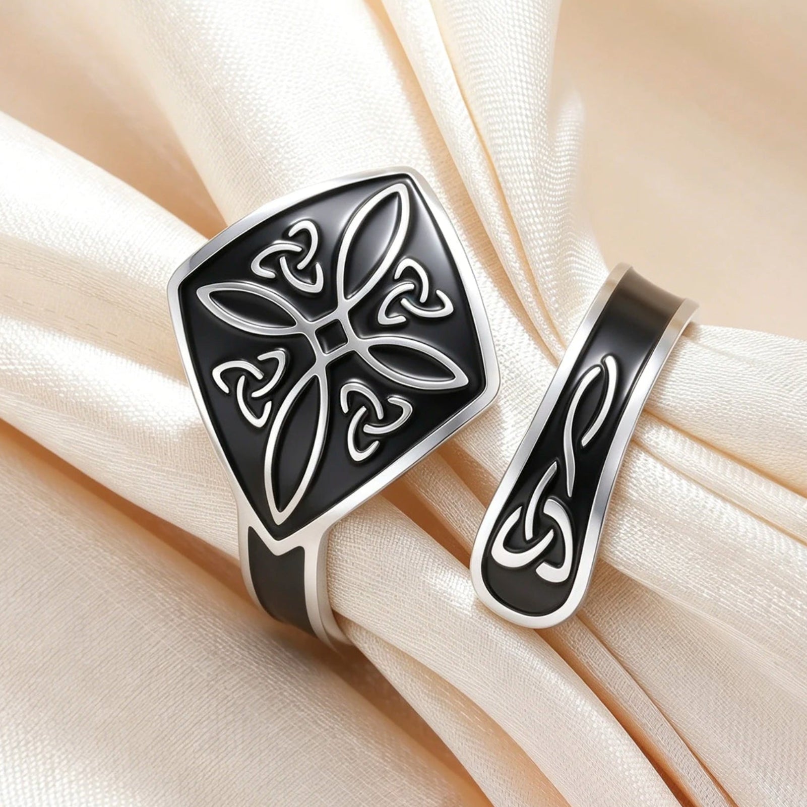 Celtic protection witch knot ring steel colour – adjustable Wiccan Pagan binding magic jewellery