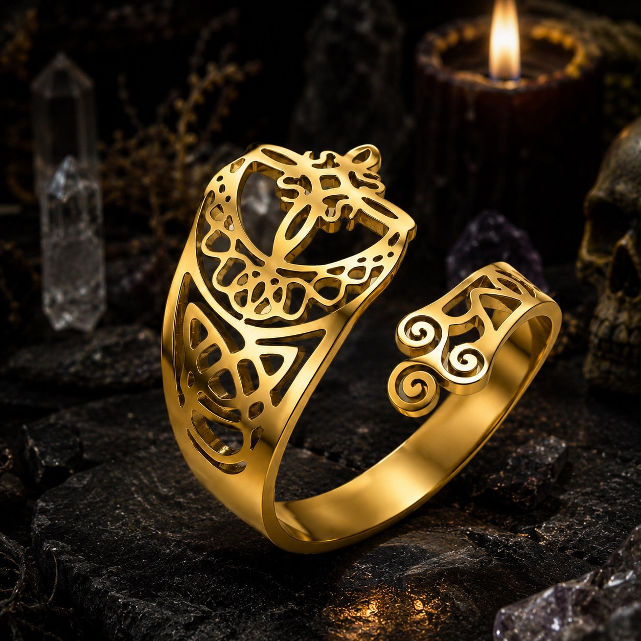 Witch Knot Celtic Trinity Knot Open Cuff Ring Adjustable-MoonChildWorld