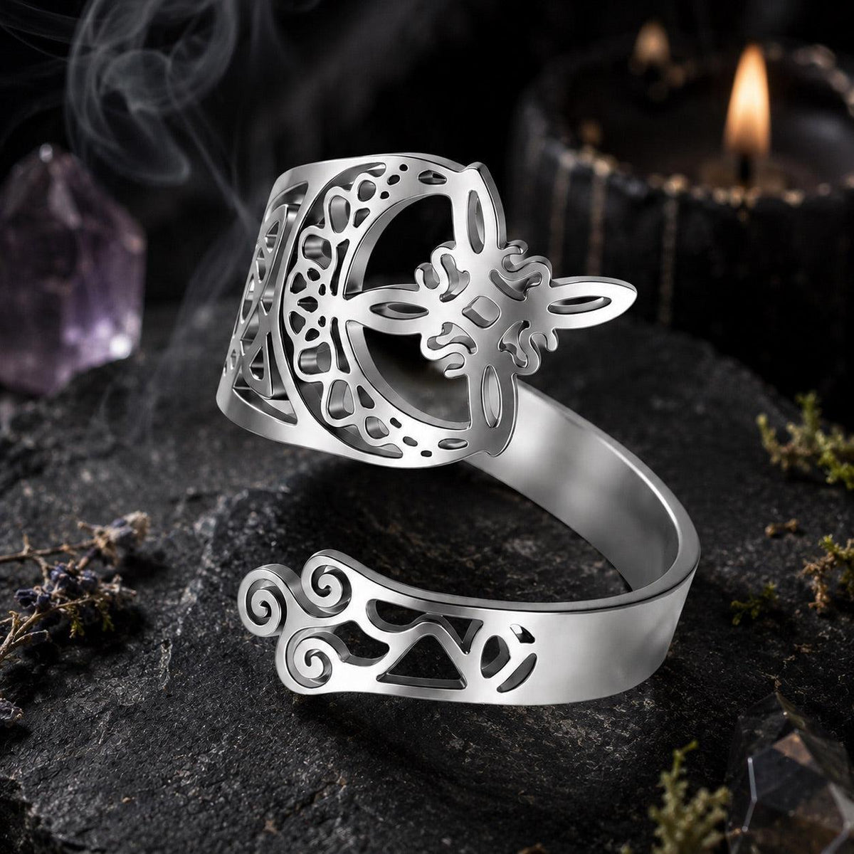 Witch Knot Celtic Trinity Knot Open Cuff Ring Adjustable-MoonChildWorld
