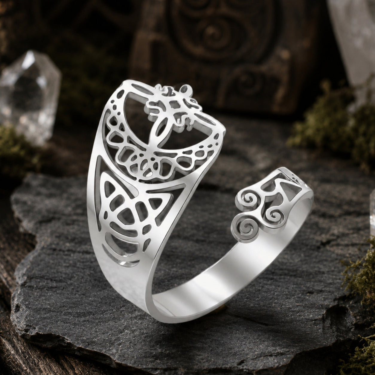 Witch Knot Celtic Trinity Knot Open Cuff Ring Adjustable-MoonChildWorld