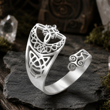 Witch Knot Celtic Trinity Knot Open Cuff Ring Adjustable-MoonChildWorld