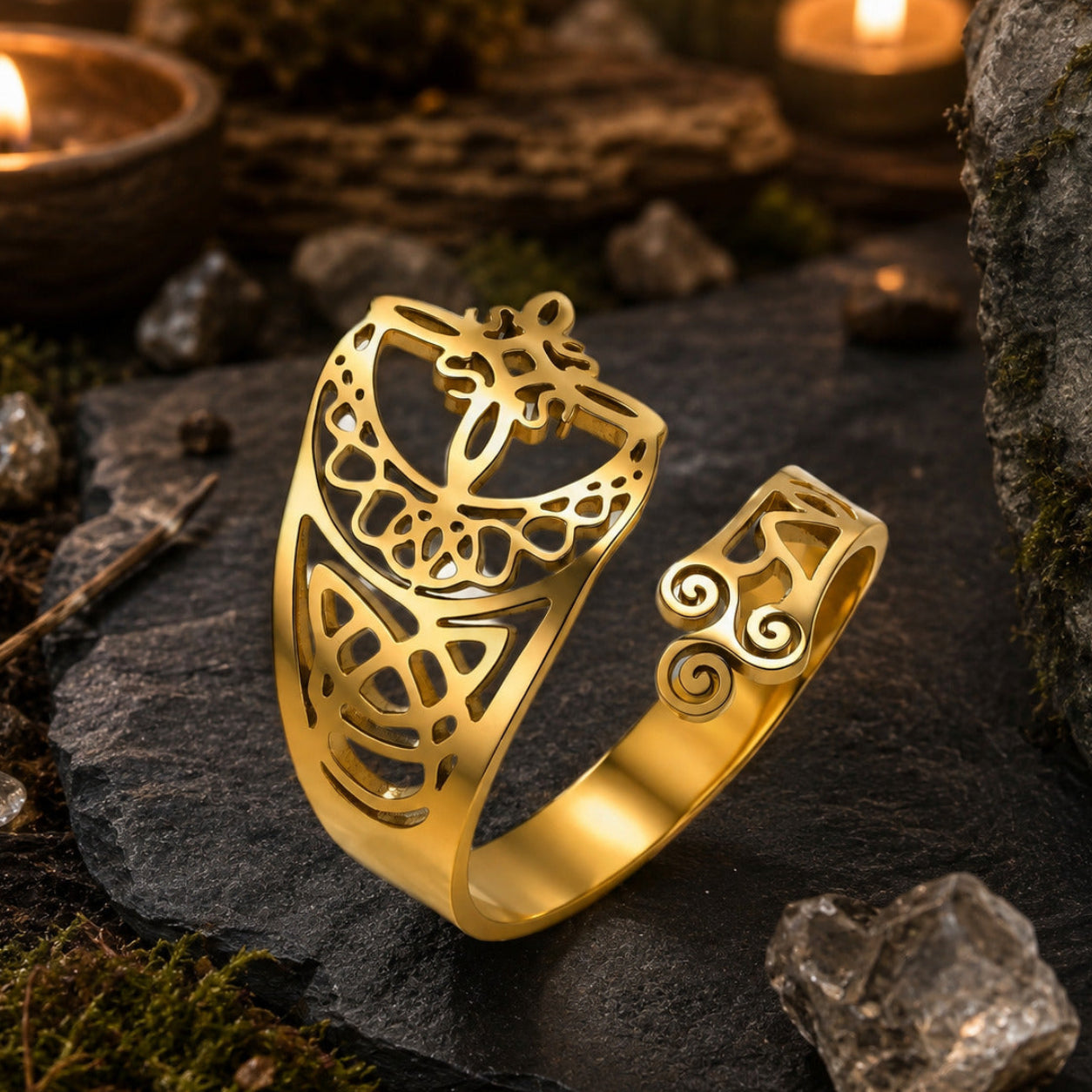 Witch Knot Celtic Trinity Knot Open Cuff Ring Adjustable-MoonChildWorld