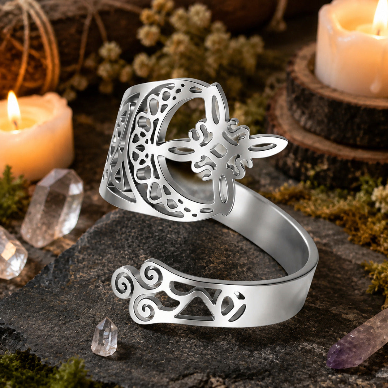 Witch Knot Celtic Trinity Knot Open Cuff Ring Adjustable-MoonChildWorld