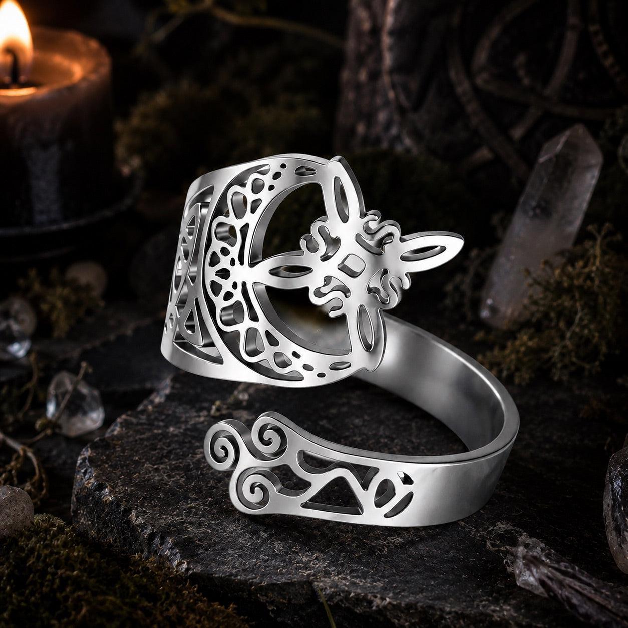 Witch Knot Celtic Trinity Knot Open Cuff Ring Adjustable-MoonChildWorld