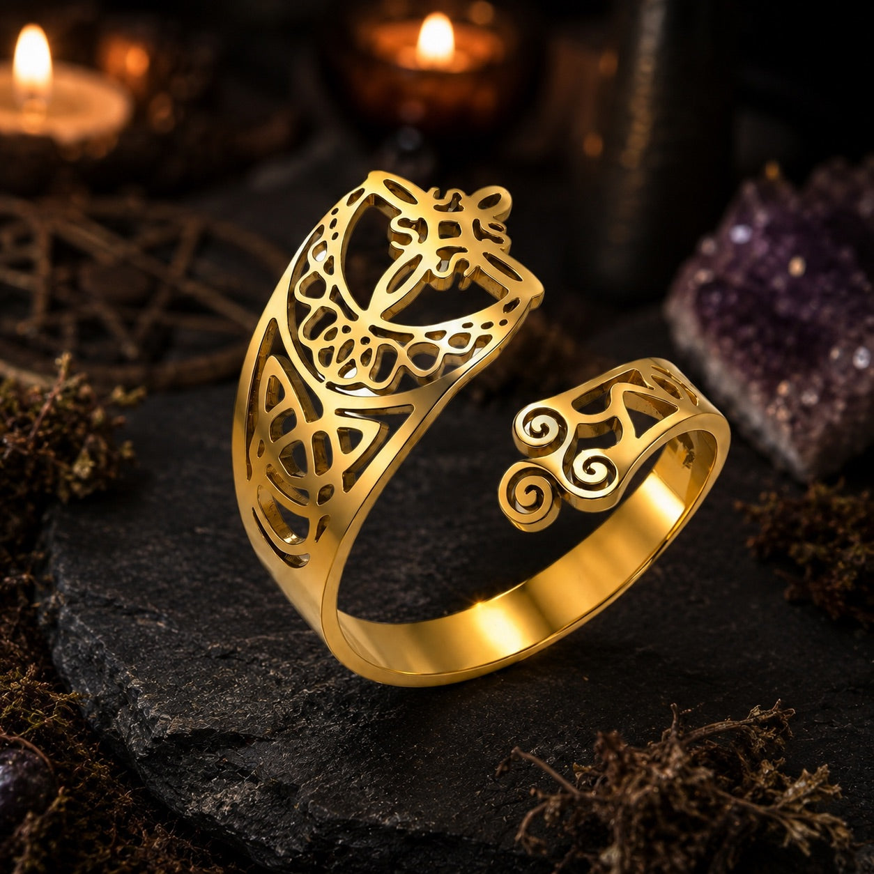 Witch Knot Celtic Trinity Knot Open Cuff Ring Adjustable-MoonChildWorld