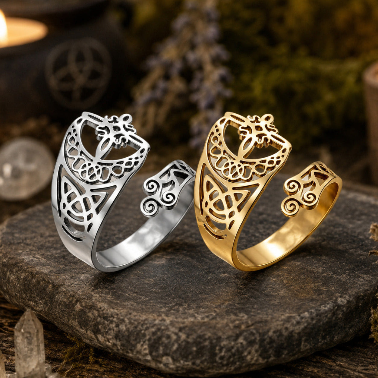 Witch Knot Celtic Trinity Knot Open Cuff Ring Adjustable-MoonChildWorld