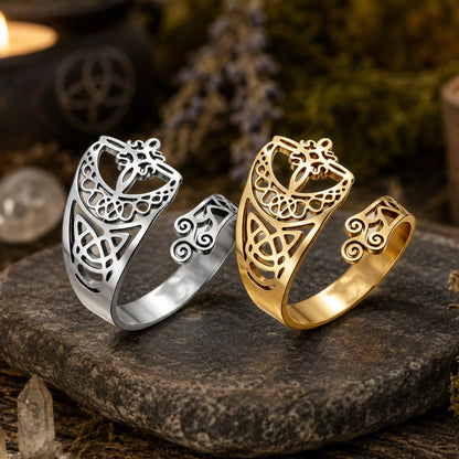 Witch Knot Celtic Trinity Knot Open Cuff Ring Adjustable-MoonChildWorld