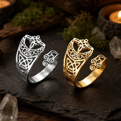 Witch Knot Celtic Trinity Knot Open Cuff Ring Adjustable-MoonChildWorld