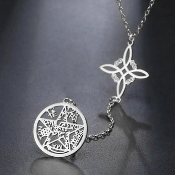 Witch Knot Necklace Tetragrammaton Necklace - Pentagram Celtic Knot Necklace-MoonChildWorld