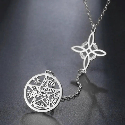 Witch Knot Necklace Tetragrammaton Necklace - Pentagram Celtic Knot Necklace-MoonChildWorld