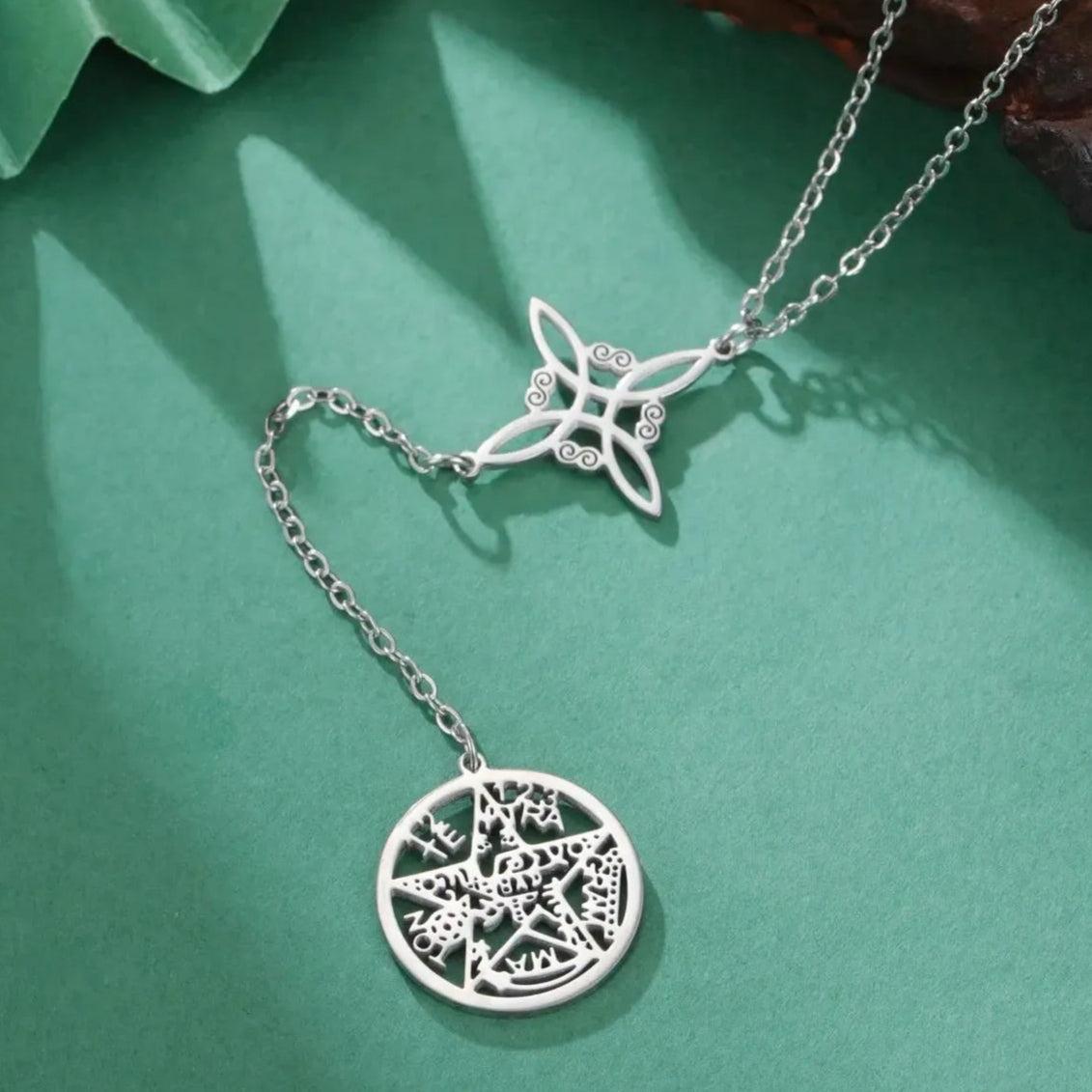Witch Knot Necklace Tetragrammaton Necklace - Pentagram Celtic Knot Necklace-MoonChildWorld