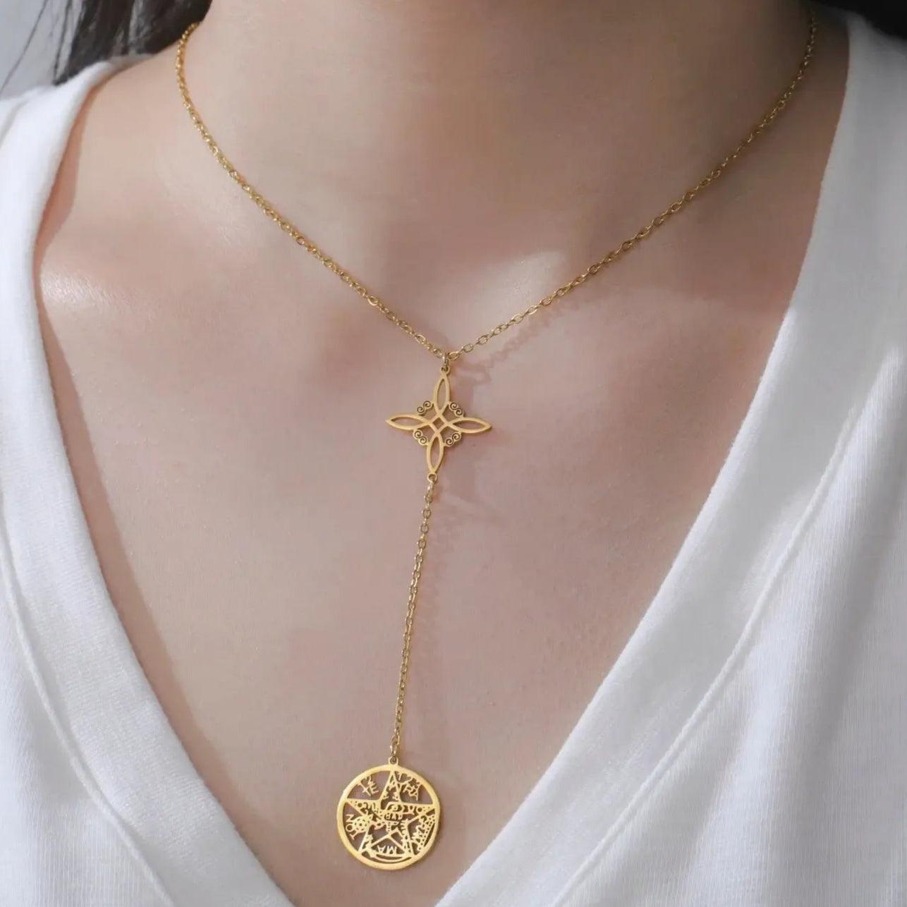 Witch Knot Necklace Tetragrammaton Necklace - Pentagram Celtic Knot Necklace-MoonChildWorld