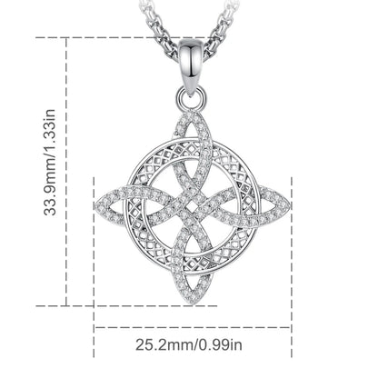 Dainty witch knot necklace worn at the collarbone