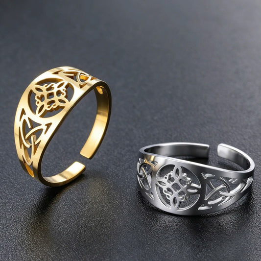 Witch knot open ring style A stainless steel – gold silver Wiccan Pagan witchcraft protection amulet ring