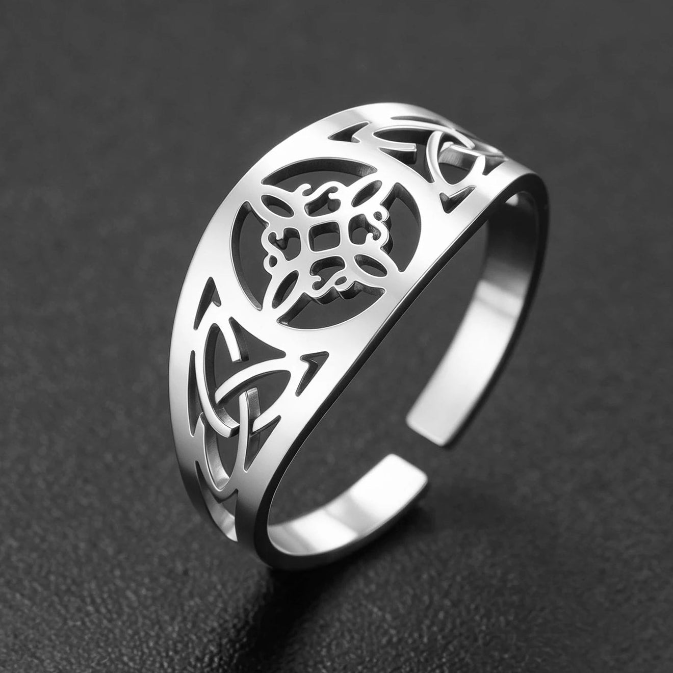 Witch knot adjustable ring worn – gold stainless steel Wiccan witchcraft symbol amulet jewellery