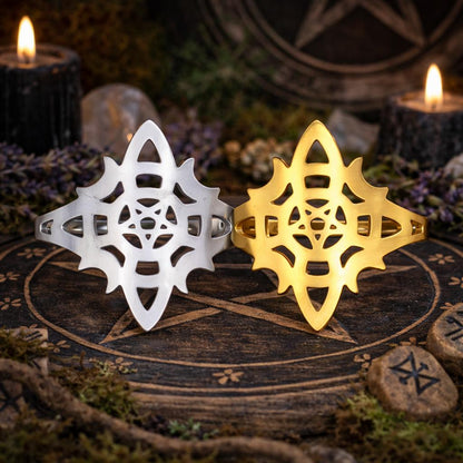 Witch Knot Open Ring with Moon & Pentagram - Celtic Knot Witchcraft Ring Wicca Pagan Jewelry-MoonChildWorld