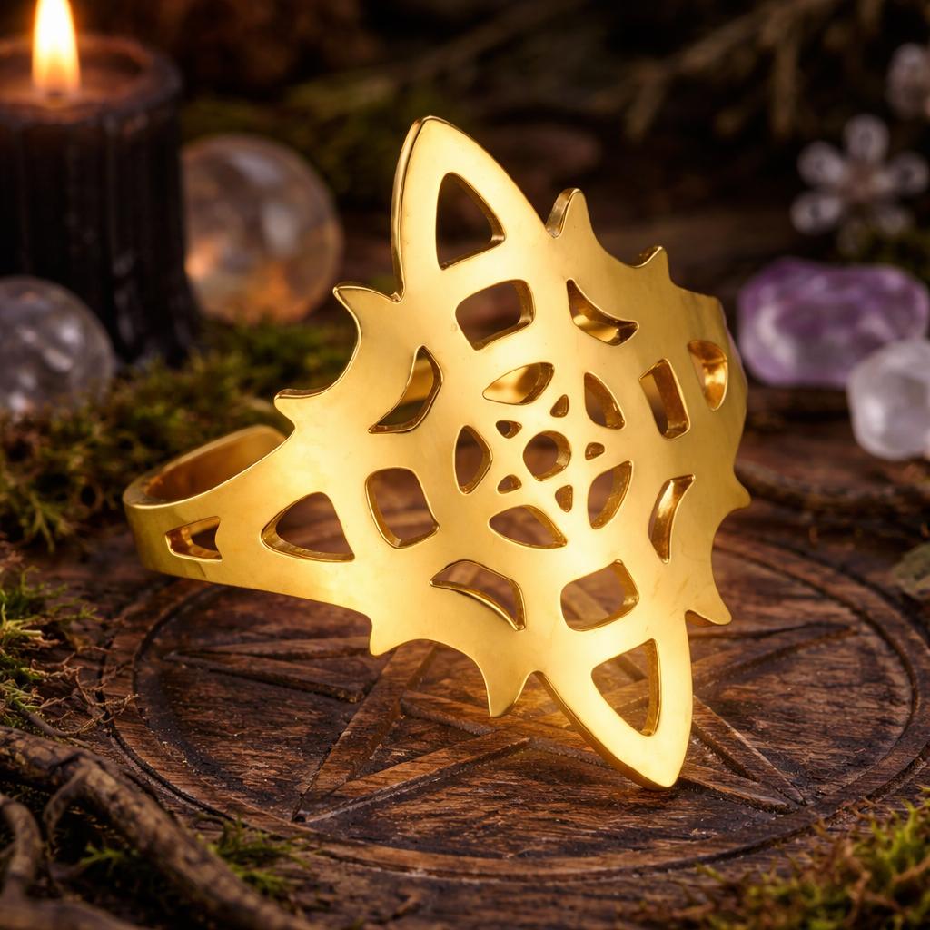 Witch Knot Open Ring with Moon & Pentagram - Celtic Knot Witchcraft Ring Wicca Pagan Jewelry-MoonChildWorld