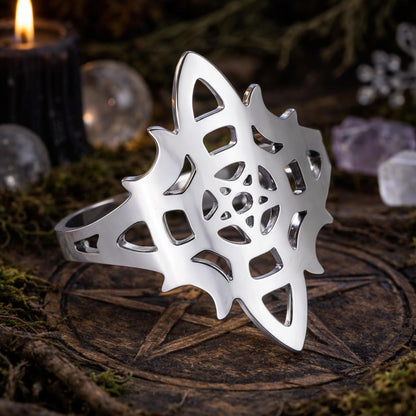 Witch Knot Open Ring with Moon & Pentagram - Celtic Knot Witchcraft Ring Wicca Pagan Jewelry-MoonChildWorld