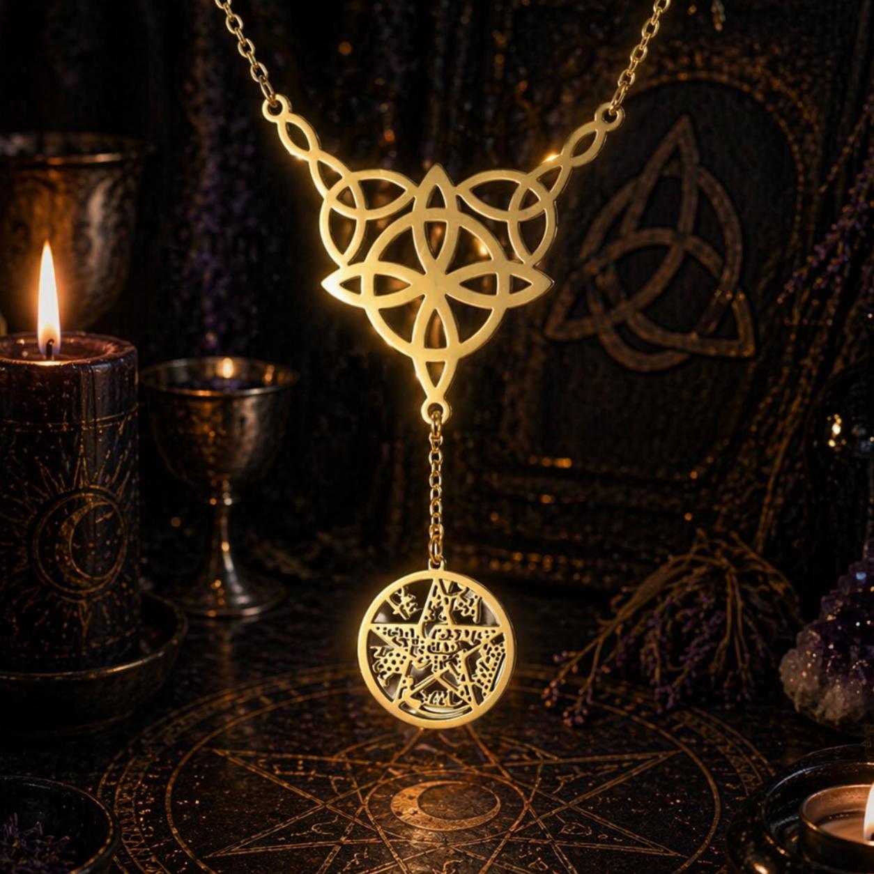 Witch Knot Tetragrammaton Necklace - Pentacle Celtic Knot Necklace-MoonChildWorld