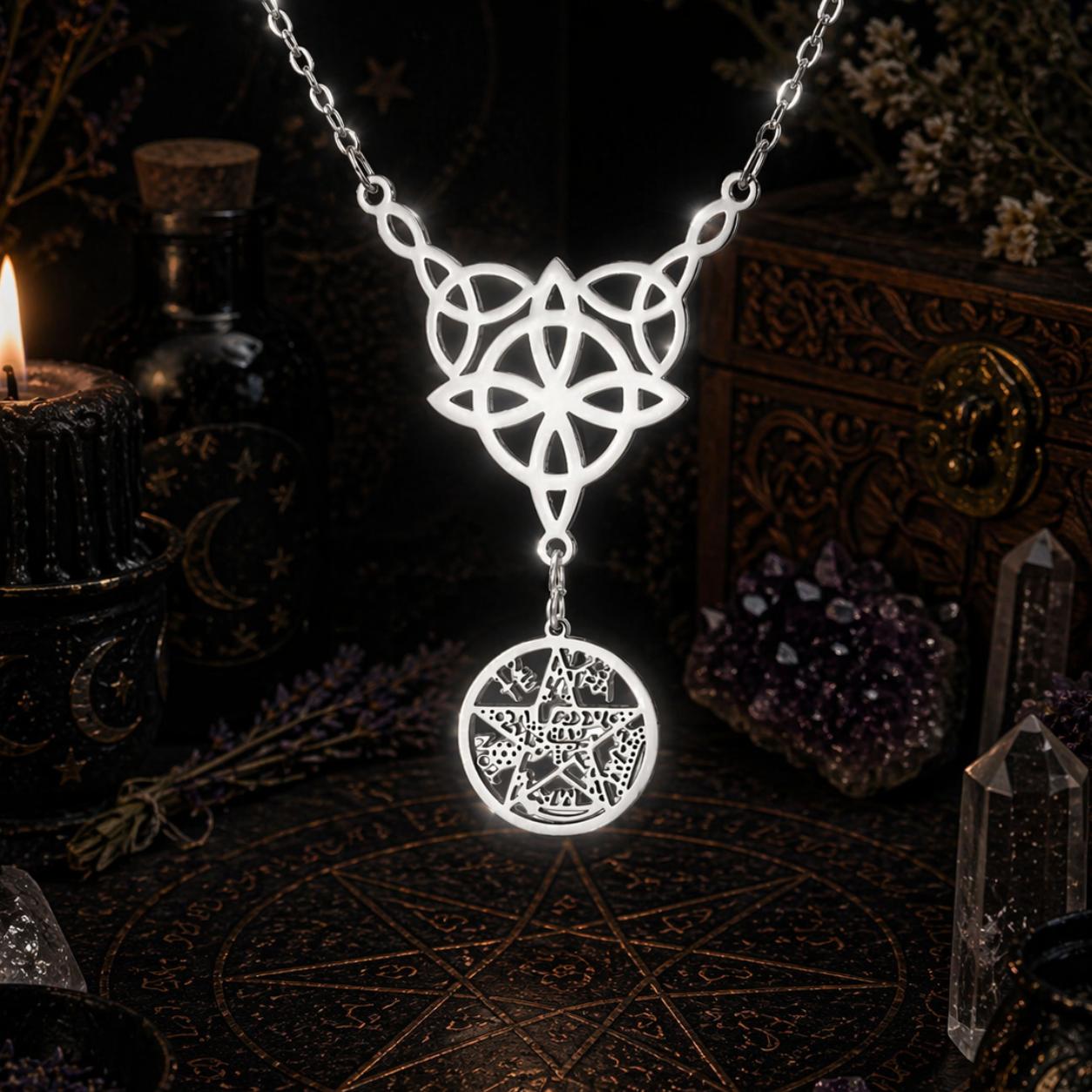 Witch Knot Tetragrammaton Necklace - Pentacle Celtic Knot Necklace-MoonChildWorld