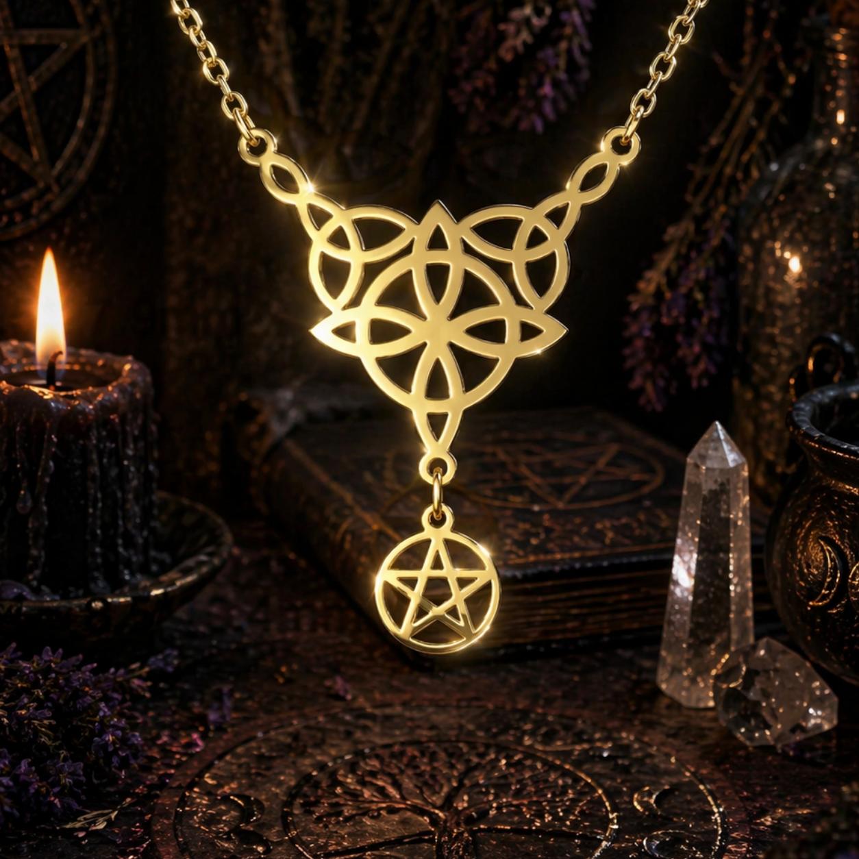 Witch Knot Tetragrammaton Necklace - Pentacle Celtic Knot Necklace-MoonChildWorld