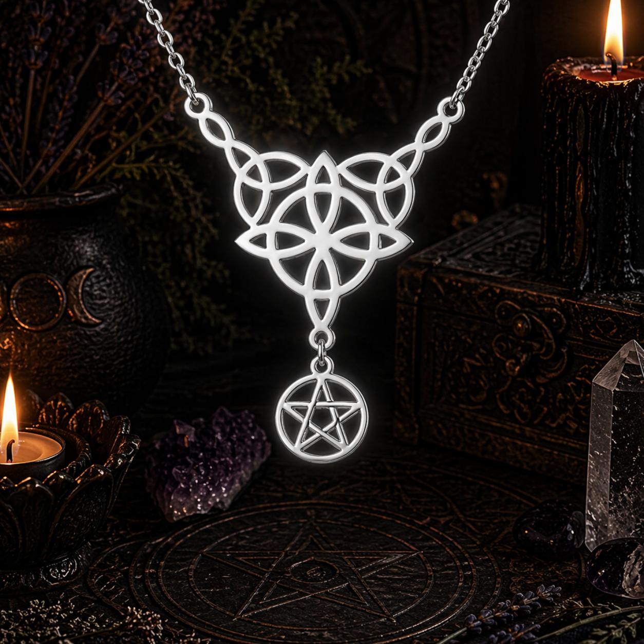 Witch Knot Tetragrammaton Necklace - Pentacle Celtic Knot Necklace-MoonChildWorld